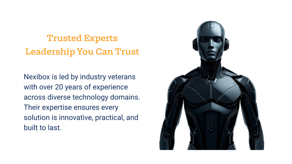 trusted experts leadership you can trust nexibox is led by industry veterans with over 20 years of experience across diverse technology domains. their expertise ensures every solution is innovativ